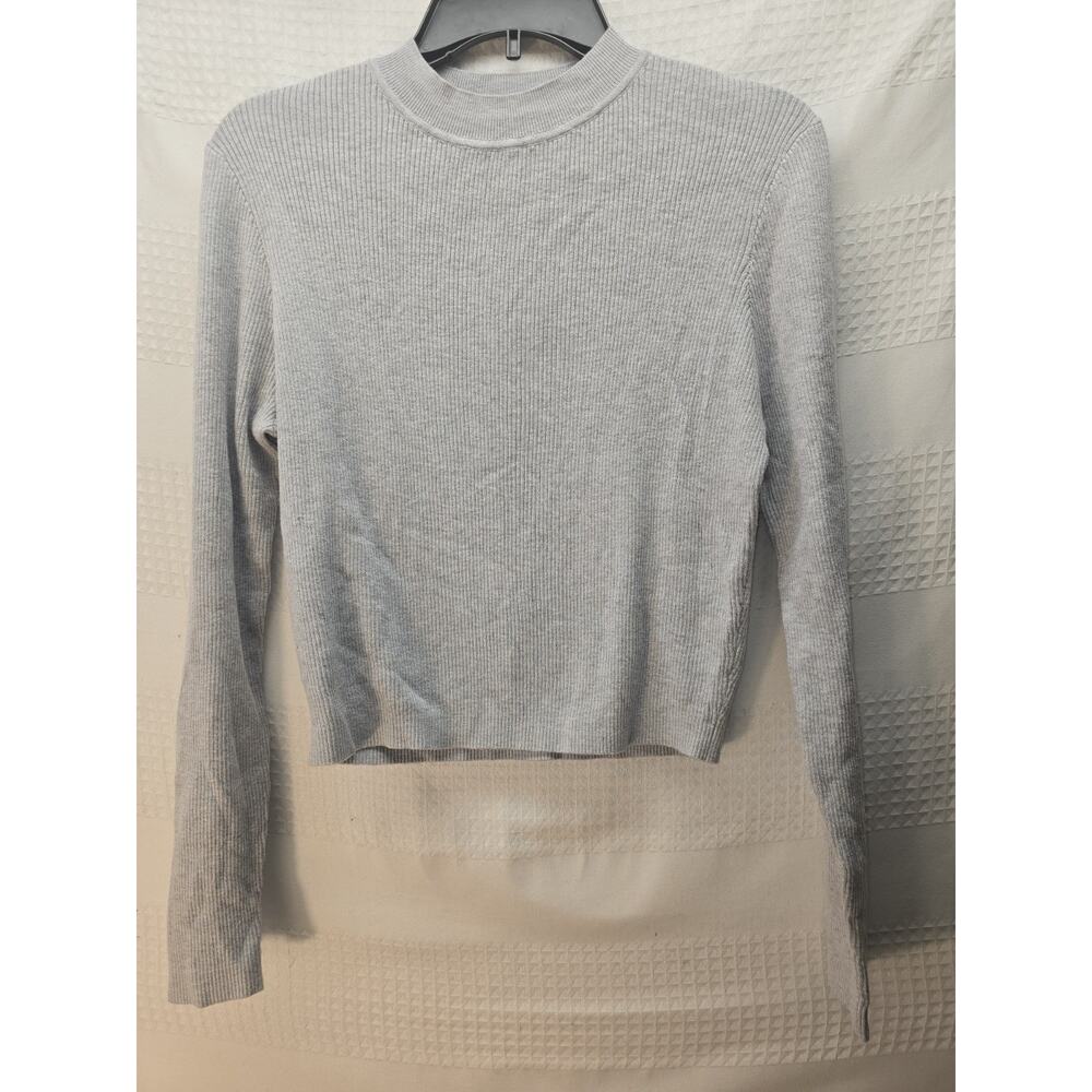 Rebecca Minkoff Tshirt Womens Size Small‎ Ribbed Crop Long Sleeve Gray